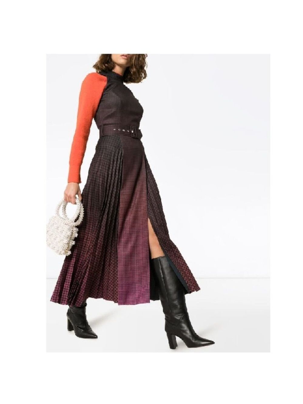 Mary Katrantzou Julia Pleated Checked Midi-Dress